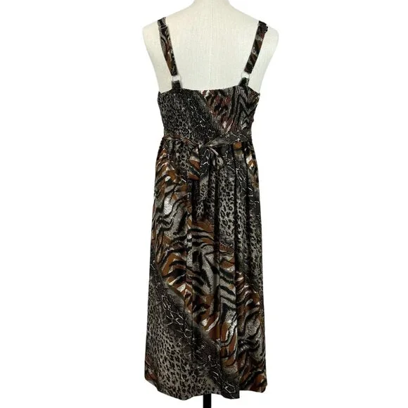 Studio West Apparel Sleeveless Midi Dress Womens Size L Multicolor Animal Print - Picture 2 of 14